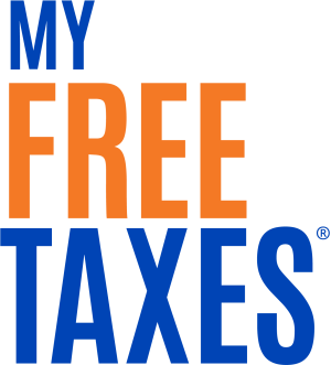 Graphic that reads MY FREE TAXES alternating blue and orange words