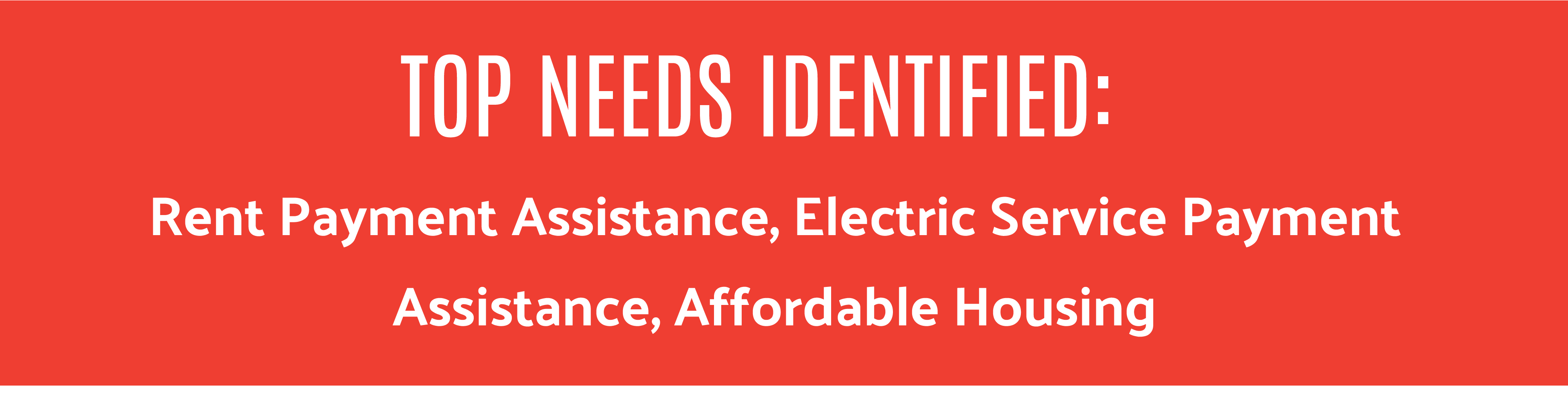 Image says that the top needs identified were: rent payment assistance, electric service payment assistance, and affordable housing