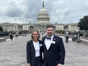 TUW Director of Advocacy and Public Relations Devon Wade and TUW Director of Strategic Partnerships Joey Current stand in front of the US Capitol.